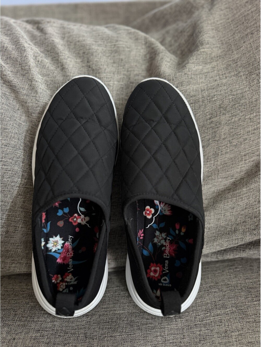 Vera Bradley VB Cloud Black Quilted Slip On Sneakers Size 9